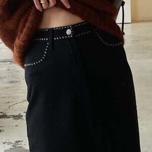 Moon river black denim studded skirt with slit NWT
